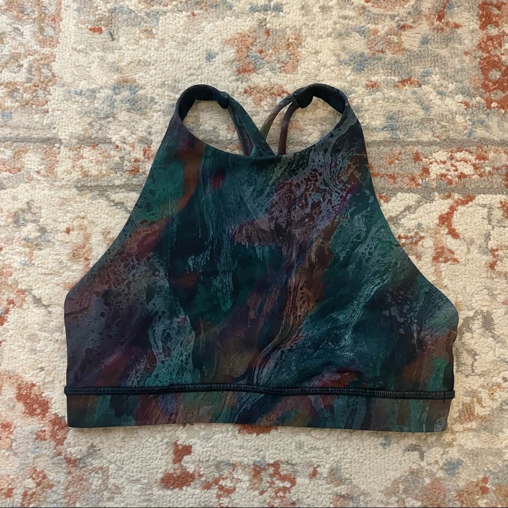 lululemon athletica High Neck Sports Bra in Green Multicolor Marble Print